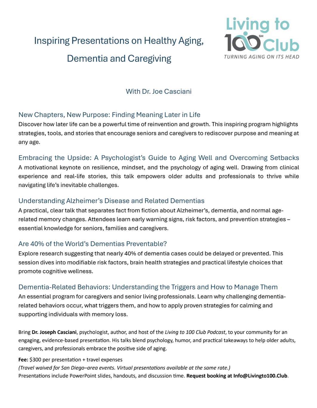 Live or Online Presentation by JMC